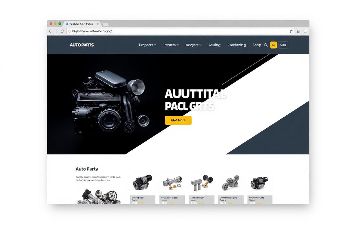 Concept auto parts website homepage with product category grid